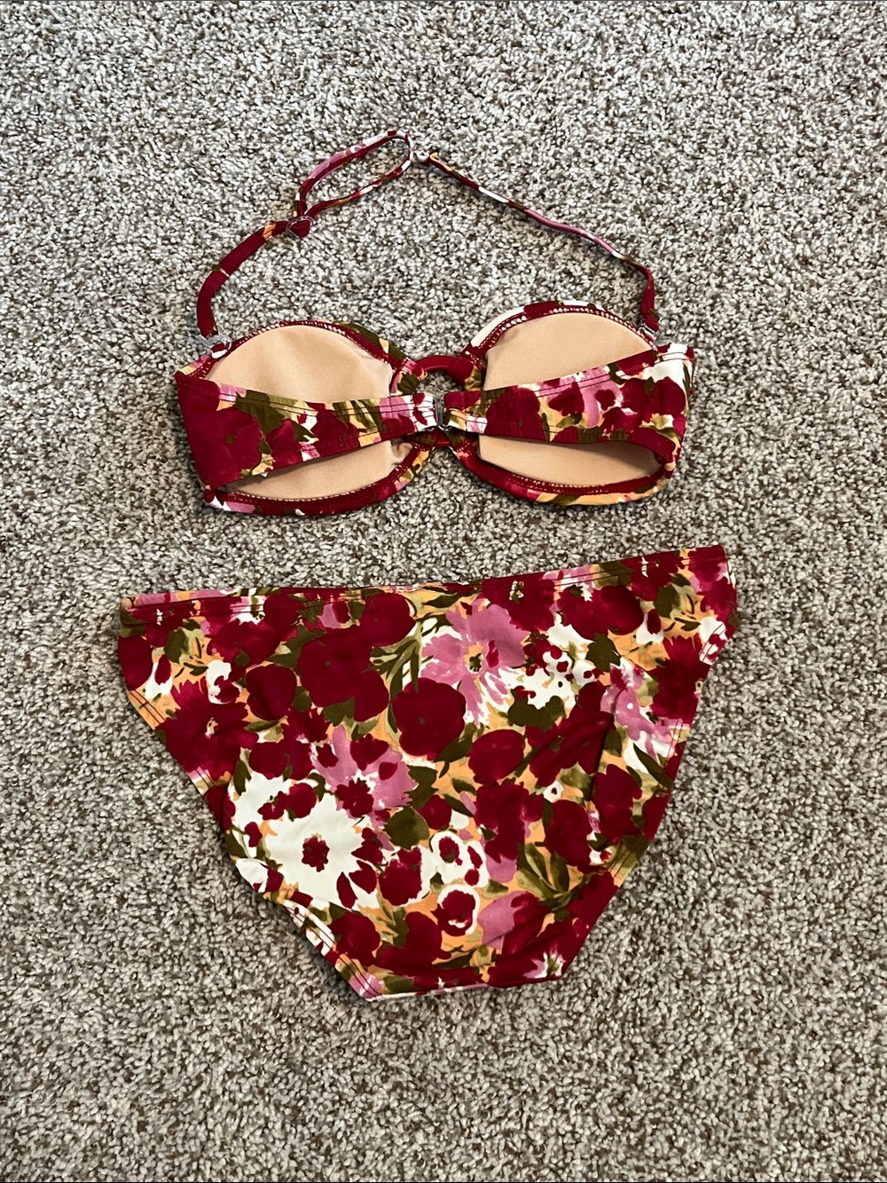 Floral Red Pink Bandeau Bikini Set - Picture 8 of 11